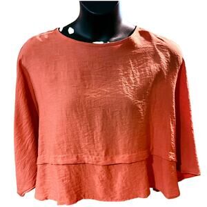 Wendy Trendy Burnt Orange Crop Boxy Oversized Batwing Sleeves Layering Top OS